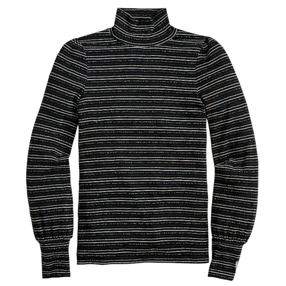 J. Crew Supercozy Turtleneck Top Metallic Stripe Women's Small Black Shirt - Picture 1 of 8